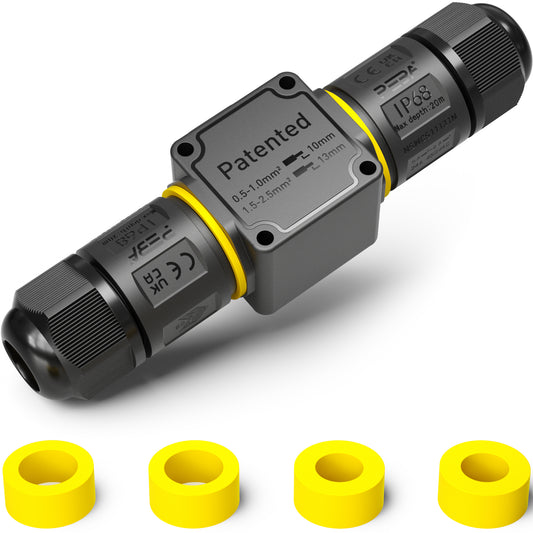 PEBA Kabelverbinder Wasserdicht 3 polig, 2-Wege IP68 Wasserdichte Kabelverbinder 4-12 mm Kabeldurchmesser, Verteilerdose außen, 3-Leiter, Verbindungsklemme mit Hebel für Outdoor, Abzweigdose Schwarz