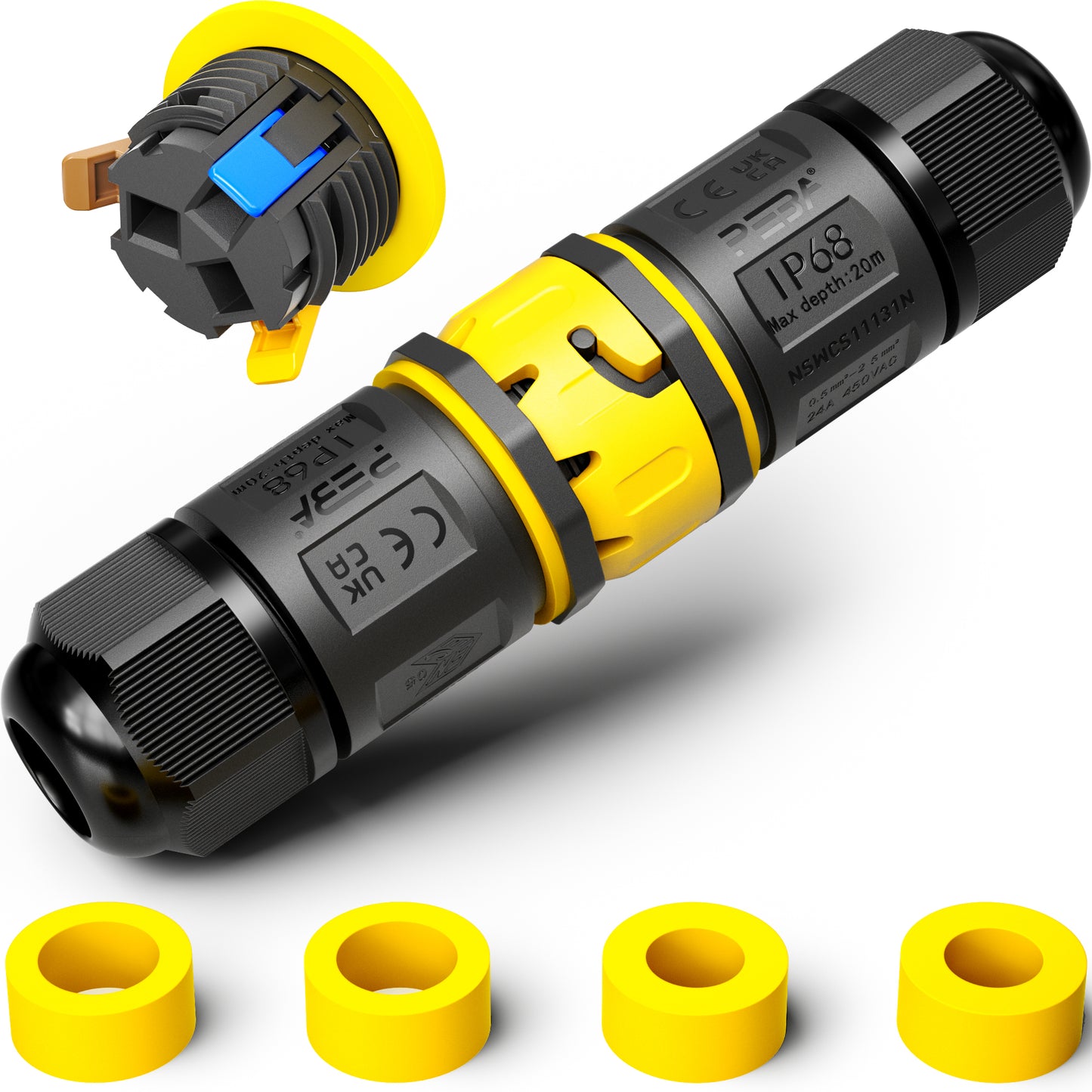 PEBA Kabelverbinder Wasserdicht 3 polig IP68 Steckbarer Wasserdichte Kabelverbinder, Kabelschnellverbinder mit Stecker und Buchse für 4-12mm, Verbindungsklemme mit Hebel, Schwarz