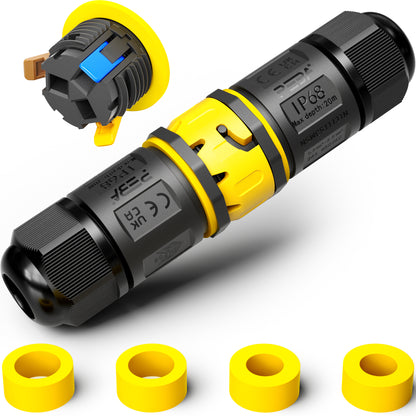 PEBA Kabelverbinder Wasserdicht 3 polig IP68 Steckbarer Wasserdichte Kabelverbinder, Kabelschnellverbinder mit Stecker und Buchse für 4-12mm, Verbindungsklemme mit Hebel, Schwarz