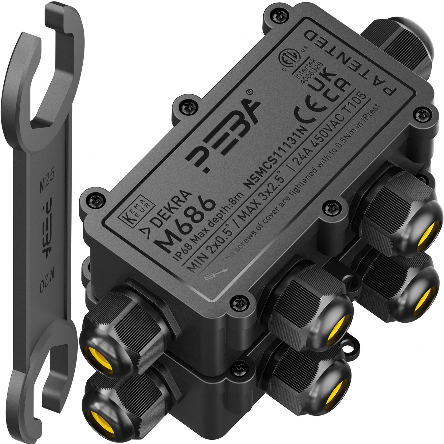 PEBA® Wasserdicht Abzweigdose Erdkabel Kabelverbinder IP68 Verteilerdose steckdose aussen verteiler Ø4mm-8mm und Ø8mm-12mm kabel für außen garten outdoor wasserdichte verbinder box 4-Wege Schwarz