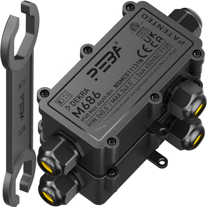 PEBA® Wasserdicht Abzweigdose Erdkabel Kabelverbinder IP68 Verteilerdose steckdose aussen verteiler Ø4mm-8mm und Ø8mm-12mm kabel für außen garten outdoor wasserdichte verbinder box 3-Wege Schwarz