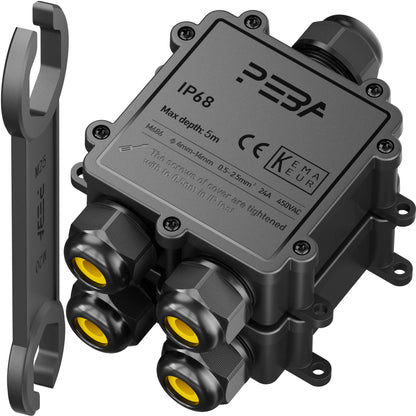 Scatola di giunzione per cavi impermeabile PEBA® IP68, connettore per cavo esterno a 3 vie, connettore per cavo, scatola di giunzione per cavi impermeabile, scatole di giunzione, scatole per cavi, collegamento cavo per diametro cavo Ø4-14mm, nero