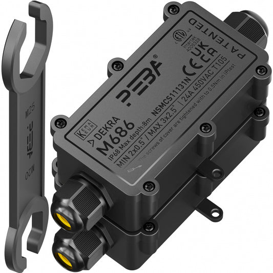 PEBA® Abzweigdose,Erdkabel Klemmdose Verbindungsdose, 2 Wege Junction Box, IP68 Wasserdichte Verteilerdose, Kabelverbinder Aussen, Elektrischer Außenverteilerdose, Kabeldurchmesser Ø 4mm-12mm, schwarz(2 Stück)