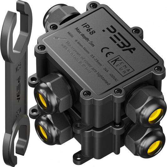 PEBA® Abzweigdosen Wasserdicht Verteilerdose IP68 Klemmdose Wasserdichte Kabelverbinder für Aussen Größere 3-Wege Kabelverschraubung Ø 4mm-14mm Schwarz T-Form (2 Stück)