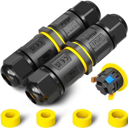 PEBA® Kabelverbinder Wasserdicht IP68 Verbindungsbox Verbindungsmuffe 3-polig für Ø4-12mm Kabeldurchmesser, Verteilerdose außen, 3-Leiter, Verbindungsklemme mit Hebel für Outdoor, Abzweigdose