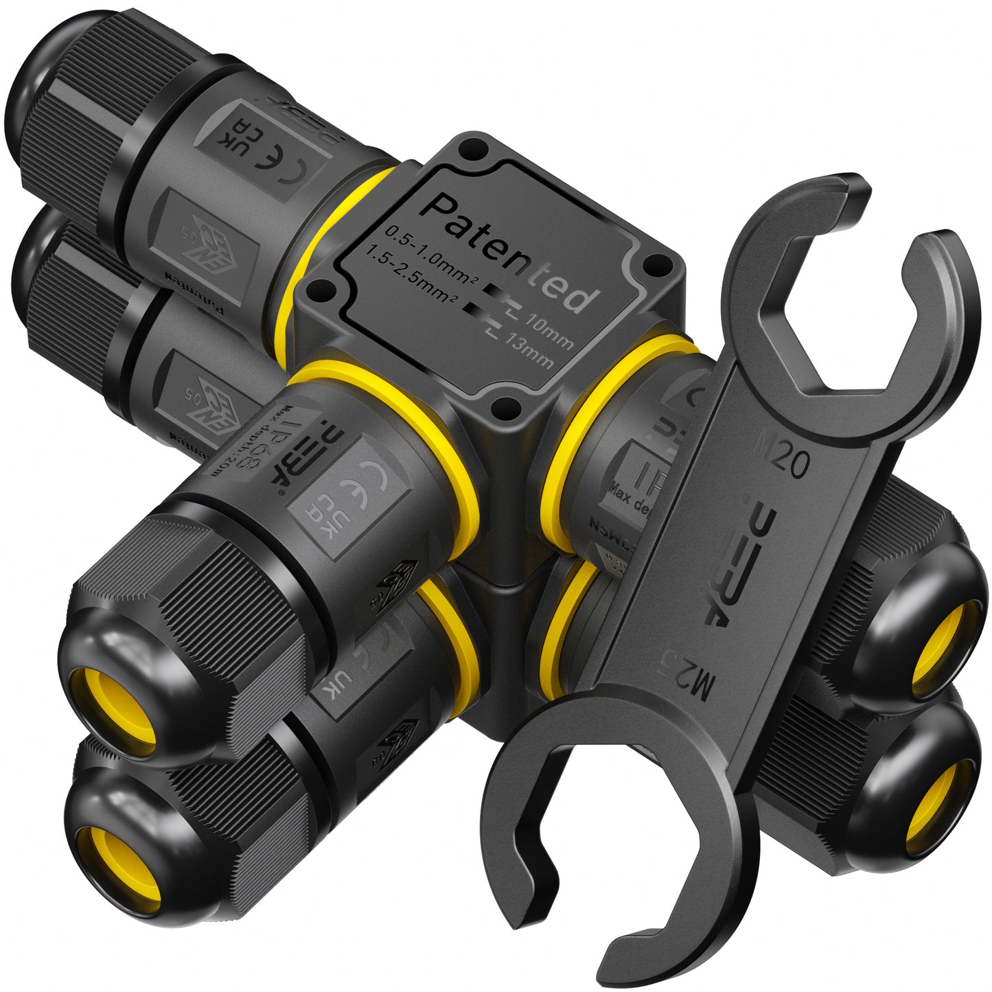 PEBA® Kabelverbinder Wasserdicht 3 polig, 3-Wege IP68 Wasserdichte Kabelverbinder Ø4-12mm Kabeldurchmesser, Verteilerdose außen, 3-Leiter, Verbindungsklemme mit Hebel für Outdoor, Abzweigdose Schwarz