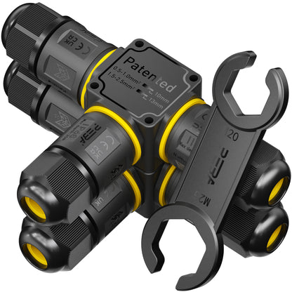 PEBA® Kabelverbinder Wasserdicht 3 polig, 3-Wege IP68 Wasserdichte Kabelverbinder Ø4-12mm Kabeldurchmesser, Verteilerdose außen, 3-Leiter, Verbindungsklemme mit Hebel für Outdoor, Abzweigdose Schwarz