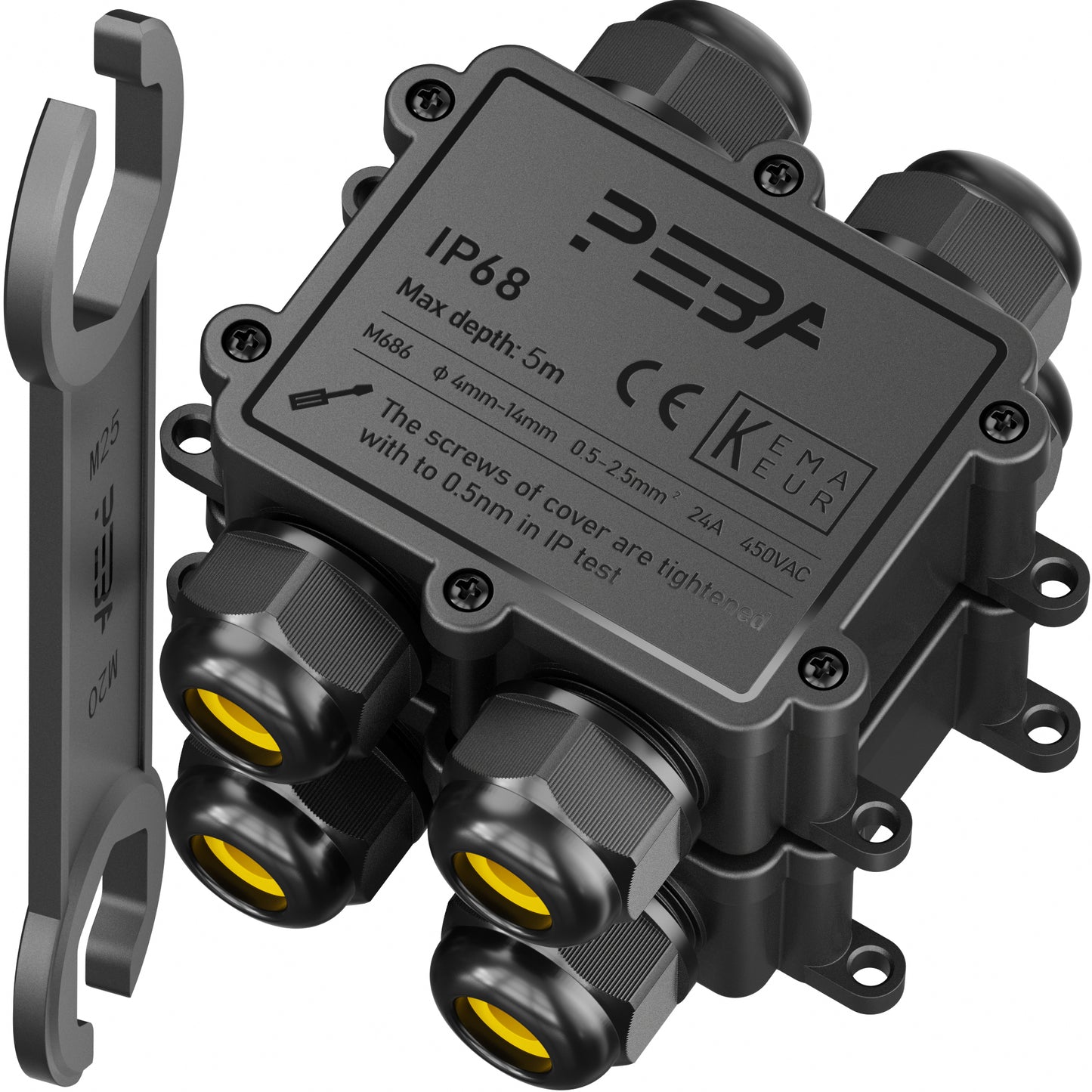 PEBA® Abzweigdose IP68 Wasserdicht Kabelverbinder Aussen 4-Wege-Verbindungsdose Erdkabel Schwarz Elektrischer Außenverteilerdose,Kabelverschraubung für Ø 4mm-14mm 2 Stück