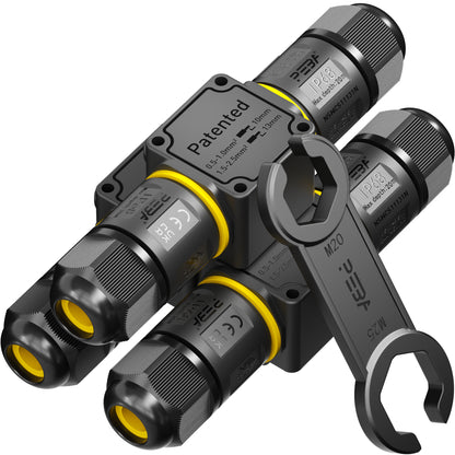 PEBA Kabelverbinder Wasserdicht 3 polig, 2-Wege IP68 Wasserdichte Kabelverbinder 4-12 mm Kabeldurchmesser, Verteilerdose außen, 3-Leiter, Verbindungsklemme mit Hebel für Outdoor, Abzweigdose Schwarz