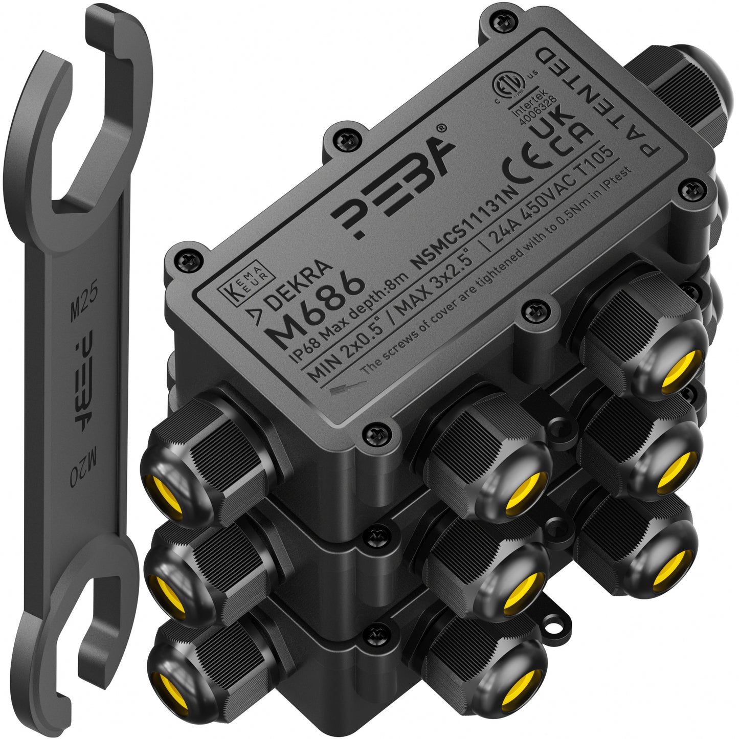 PEBA® Wasserdicht Abzweigdose Erdkabel Kabelverbinder IP68 Verteilerdose steckdose aussen verteiler Ø4mm-8mm und Ø8mm-12mm kabel für außen garten outdoor wasserdichte verbinder box 4-Wege Schwarz