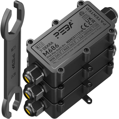 PEBA® Abzweigdose,Erdkabel Klemmdose Verbindungsdose, 2 Wege Junction Box, IP68 Wasserdichte Verteilerdose, Kabelverbinder Aussen, Elektrischer Außenverteilerdose, Kabeldurchmesser Ø 4mm-12mm, schwarz