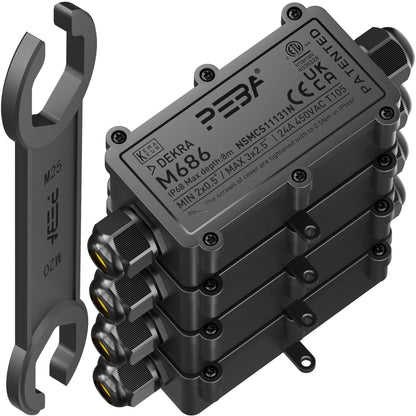 PEBA® Abzweigdose,Erdkabel Klemmdose Verbindungsdose, 2 Wege Junction Box, IP68 Wasserdichte Verteilerdose, Kabelverbinder Aussen, Elektrischer Außenverteilerdose, Kabeldurchmesser Ø 4mm-12mm, schwarz