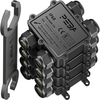 PEBA® Abzweigdose IP68 Wasserdicht Kabelverbinder Aussen 4-Wege-Verbindungsdose Erdkabel Schwarz Elektrischer Außenverteilerdose,Kabelverschraubung für Ø 4mm-14mm
