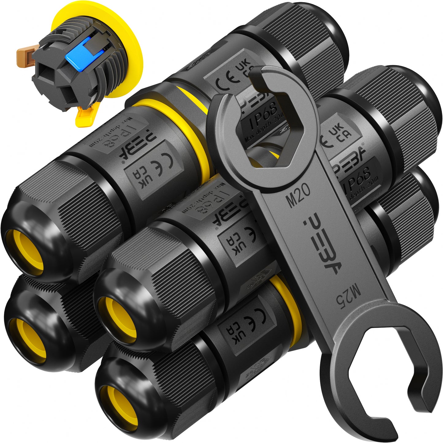 PEBA® Kabelverbinder Wasserdicht IP68 Verbindungsbox Verbindungsmuffe 3-polig für Ø4-12mm Kabeldurchmesser, Verteilerdose außen, 3-Leiter, Verbindungsklemme mit Hebel für Outdoor, Abzweigdose