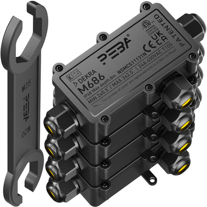 PEBA® Wasserdicht Abzweigdose Erdkabel Kabelverbinder IP68 Verteilerdose steckdose aussen verteiler Ø4mm-8mm und Ø8mm-12mm kabel für außen garten outdoor wasserdichte verbinder box 3-Wege Schwarz