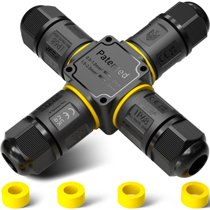 PEBA Kabelverbinder Wasserdicht 3 polig, 4-Wege IP68 Wasserdichte Kabelverbinder 4-12 mm Kabeldurchmesser, Verteilerdose außen, 3-Leiter, Verbindungsklemme mit Hebel für Outdoor, Abzweigdose Schwarz