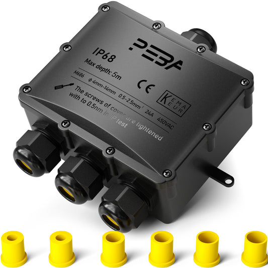 PEBA® Wasserdicht Abzweigdose Erdkabel Kabelverbinder IP68 Verteilerdose steckdose aussen verteiler Ø4mm-14mm kabel für garten outdoor verbinder box 4-Wege Schwarz