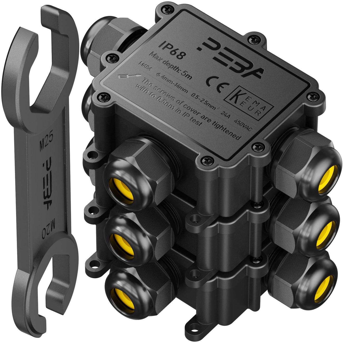 PEBA® Abzweigdosen Wasserdicht Verteilerdose IP68 Klemmdose Wasserdichte Kabelverbinder für Aussen Größere 3-Wege Kabelverschraubung Ø 4mm-14mm Schwarz T-Form