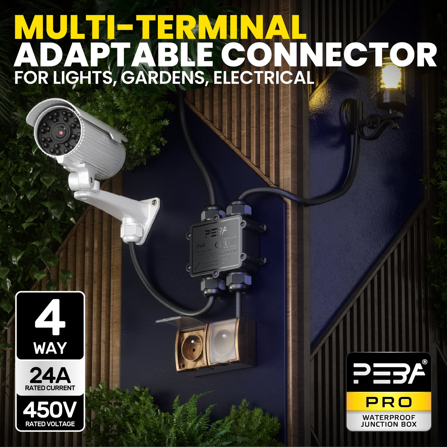 PEBA® Abzweigdose IP68 Wasserdicht Kabelverbinder Aussen 4-Wege-Verbindungsdose Erdkabel Schwarz Elektrischer Außenverteilerdose,Kabelverschraubung für Ø 4mm-14mm