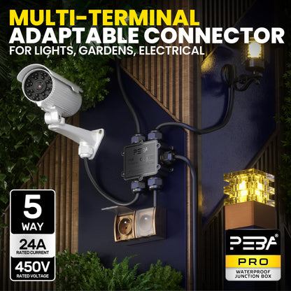 PEBA® Abzweigdose IP68, Erdkabel Klemmdose Verbindungsdose, 5 Wege Junction Box, Klemmkasten, Wasserdichte Kabelverbinder,Aufputz Verteilerdose Außen Wasserdicht,für 4-14mm Kabel,Abzweigkasten schwarz