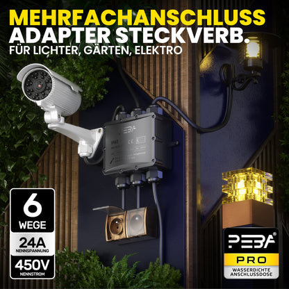 PEBA® Wasserdicht Abzweigdose Erdkabel Kabelverbinder IP68 Verteilerdose steckdose aussen verteiler Ø4mm-14mm kabel für garten outdoor verbinder box 6-Wege Schwarz