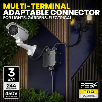 PEBA® IP68 Wasserdichte Kabelanschlussdose, 3-Wege Outdoor Kabelverbinder, Kabelverbinder, Wasserdichte Kabelanschlussdose, Anschlussdosen, Kabelboxen, Kabelverbindung für Ø4-14mm Kabeldurchmesser,Schwarz