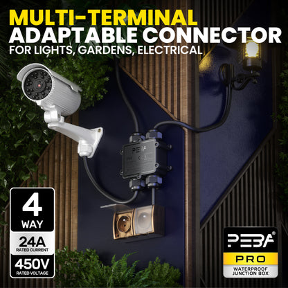 PEBA® Abzweigdose IP68 Wasserdicht Kabelverbinder Aussen 4-Wege-Verbindungsdose Erdkabel Schwarz Elektrischer Außenverteilerdose,Kabelverschraubung für Ø 4mm-14mm 4 Stück