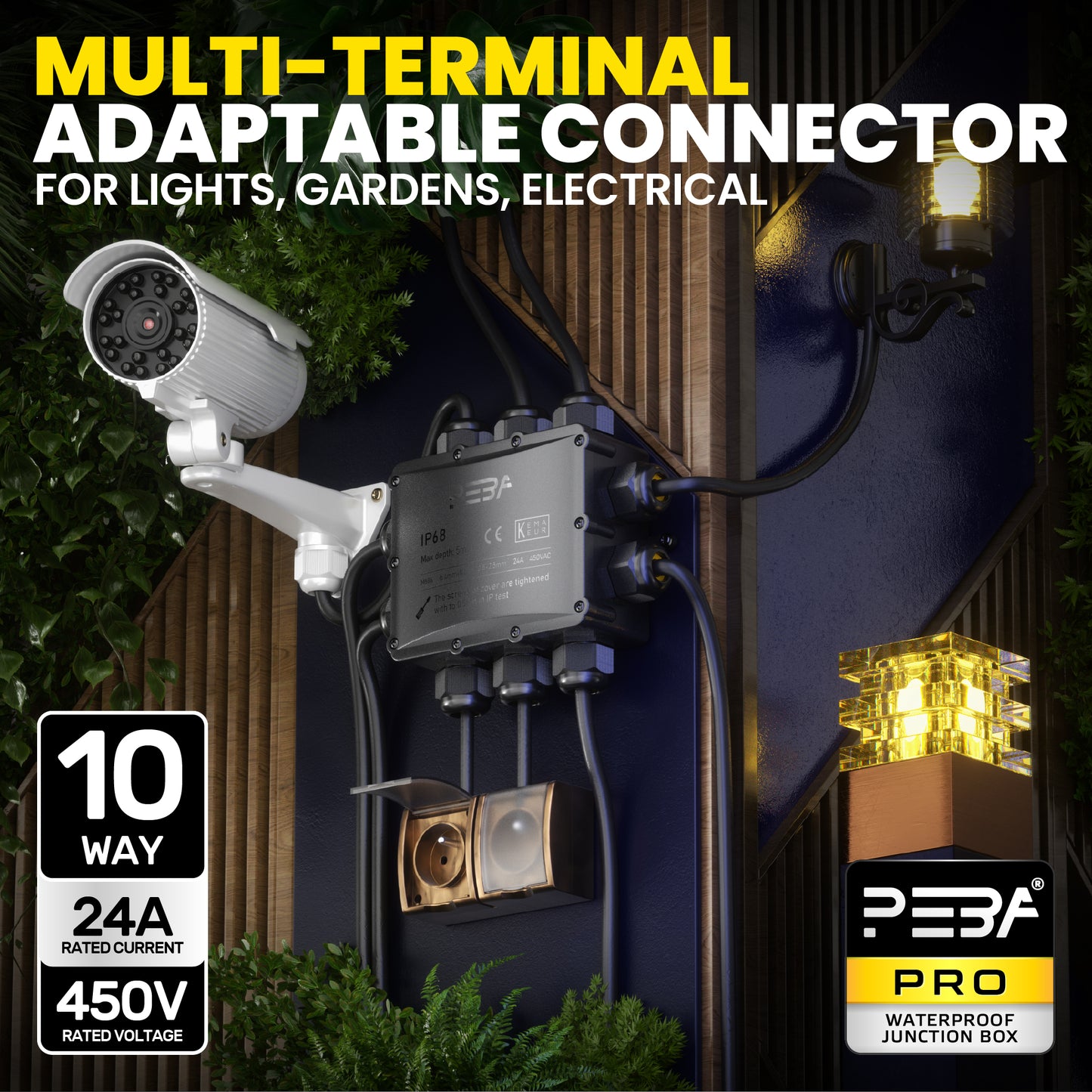PEBA® Wasserdicht Abzweigdose Erdkabel Kabelverbinder IP68 Verteilerdose steckdose aussen verteiler Ø4mm-14mm kabel für garten outdoor verbinder box 10-Wege Schwarz