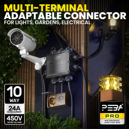 PEBA® Wasserdicht Abzweigdose Erdkabel Kabelverbinder IP68 Verteilerdose steckdose aussen verteiler Ø4mm-14mm kabel für garten outdoor verbinder box 10-Wege Schwarz