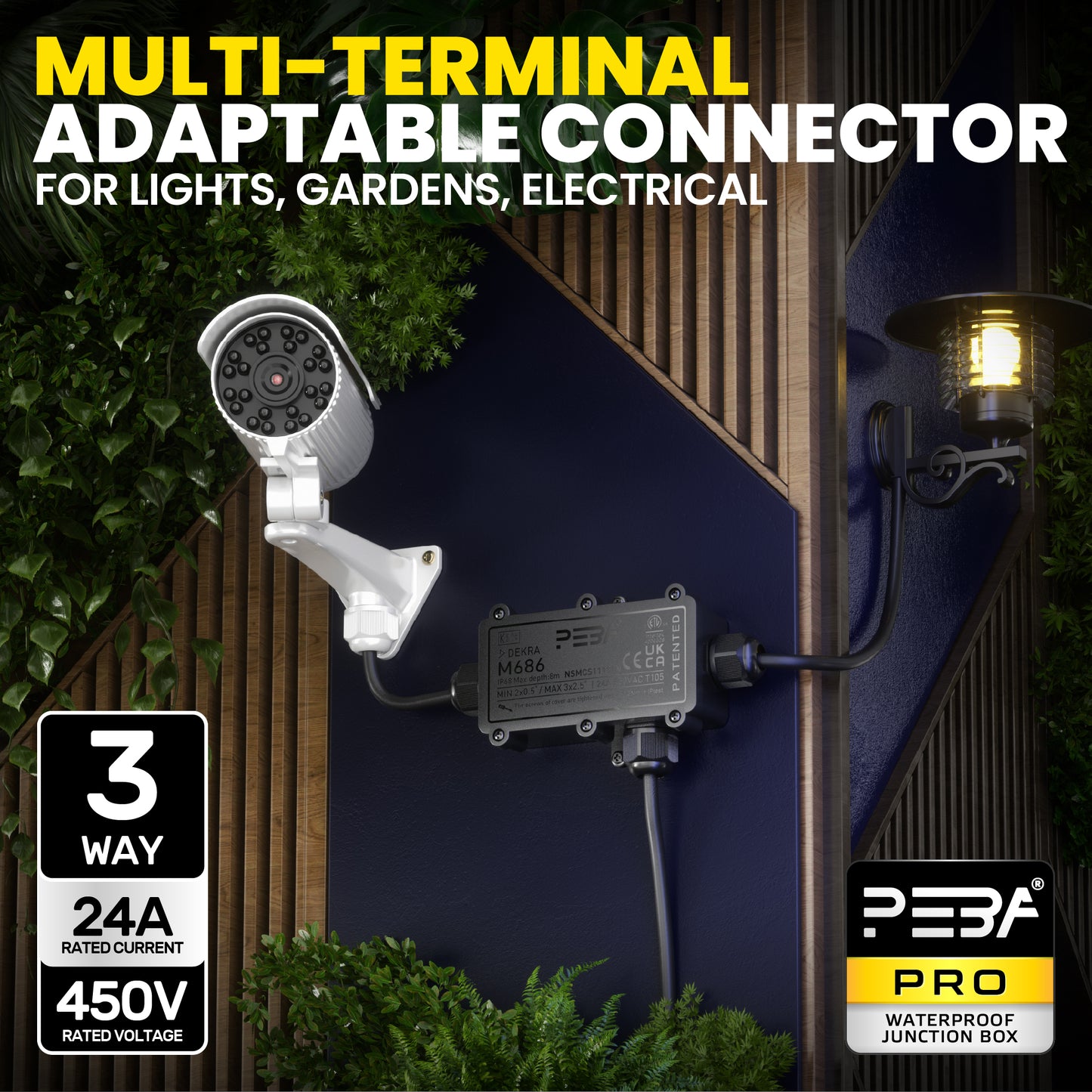 PEBA® Wasserdicht Abzweigdose Erdkabel Kabelverbinder IP68 Verteilerdose steckdose aussen verteiler Ø4mm-8mm und Ø8mm-12mm kabel für außen garten outdoor wasserdichte verbinder box 3-Wege Schwarz