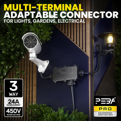 PEBA® Wasserdicht Abzweigdose Erdkabel Kabelverbinder IP68 Verteilerdose steckdose aussen verteiler Ø4mm-8mm und Ø8mm-12mm kabel für außen garten outdoor wasserdichte verbinder box 3-Wege Schwarz