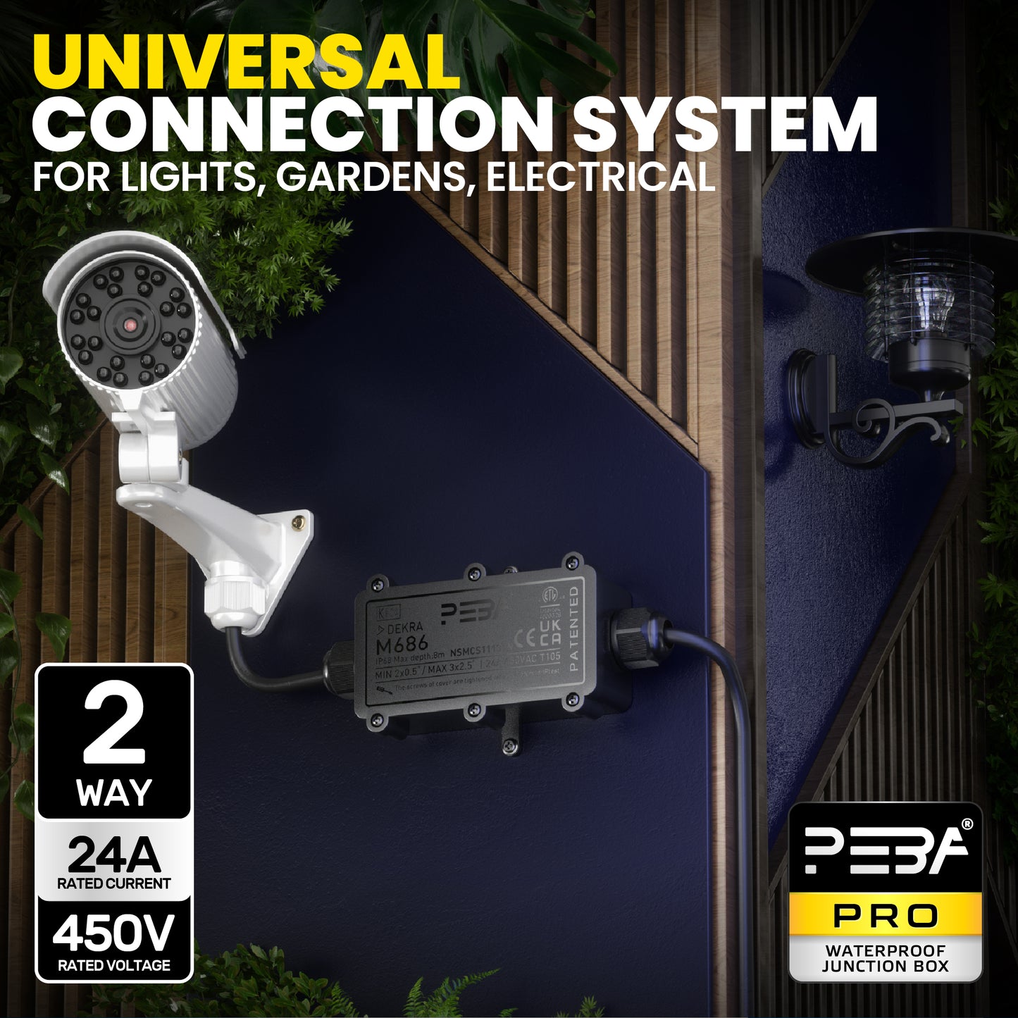 PEBA® Abzweigdose,Erdkabel Klemmdose Verbindungsdose, 2 Wege Junction Box, IP68 Wasserdichte Verteilerdose, Kabelverbinder Aussen, Elektrischer Außenverteilerdose, Kabeldurchmesser Ø 4mm-12mm, schwarz