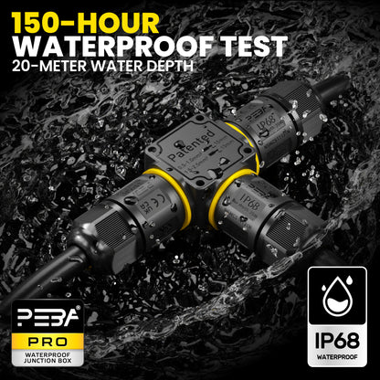 PEBA® Kabelverbinder Wasserdicht 3 polig, 3-Wege IP68 Wasserdichte Kabelverbinder Ø4-12mm Kabeldurchmesser, Verteilerdose außen, 3-Leiter, Verbindungsklemme mit Hebel für Outdoor, Abzweigdose Schwarz