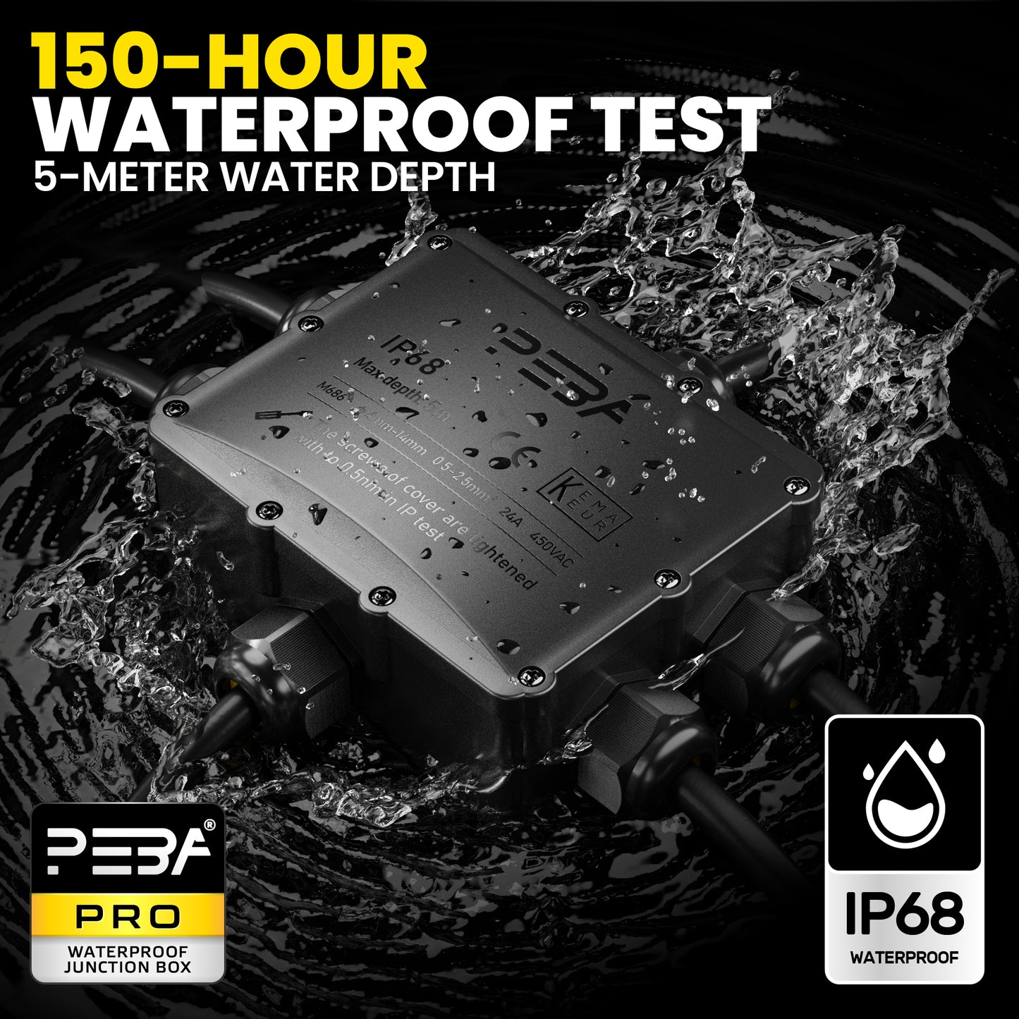 PEBA® Wasserdicht Abzweigdose Erdkabel Kabelverbinder IP68 Verteilerdose steckdose aussen verteiler Ø4mm-14mm kabel für garten outdoor verbinder box 6-Wege Schwarz