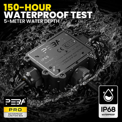 PEBA® Abzweigdosen Wasserdicht Verteilerdose IP68 Klemmdose Wasserdichte Kabelverbinder für Aussen Größere 3-Wege Kabelverschraubung Ø 4mm-14mm Schwarz T-Form (2 Stück)