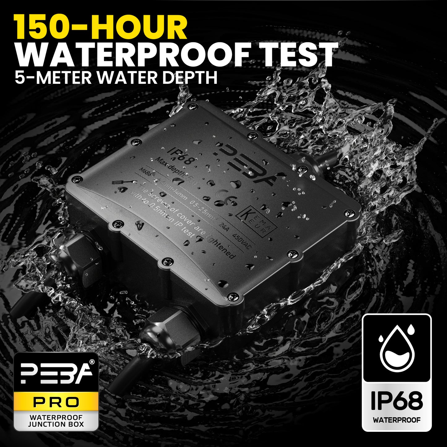 PEBA Wasserdicht Abzweigdose Erdkabel Kabelverbinder IP68 Verteilerdose steckdose aussen verteiler 4 mm-14 mm kabel für außen garten outdoor wasserdichte verbinder box 3-Wege steckdosen Schwarz