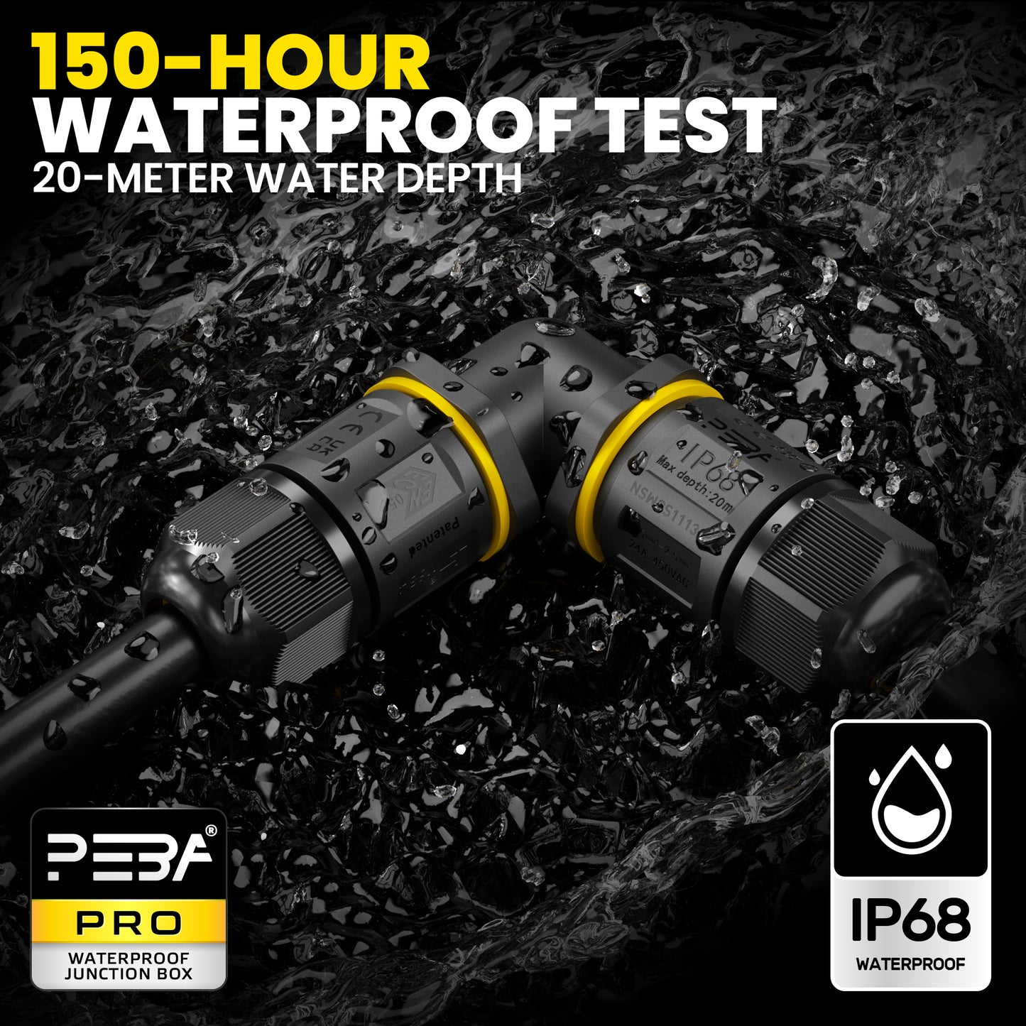 PEBA Kabelverbinder Wasserdicht Abzweigdose IP68 Verteilerdose Klemmdose für Aussen L-Form 3-polig für Ø4mm-12mm Kabeldurchmesser für Garten im Freienwasserdicht, Schwarz