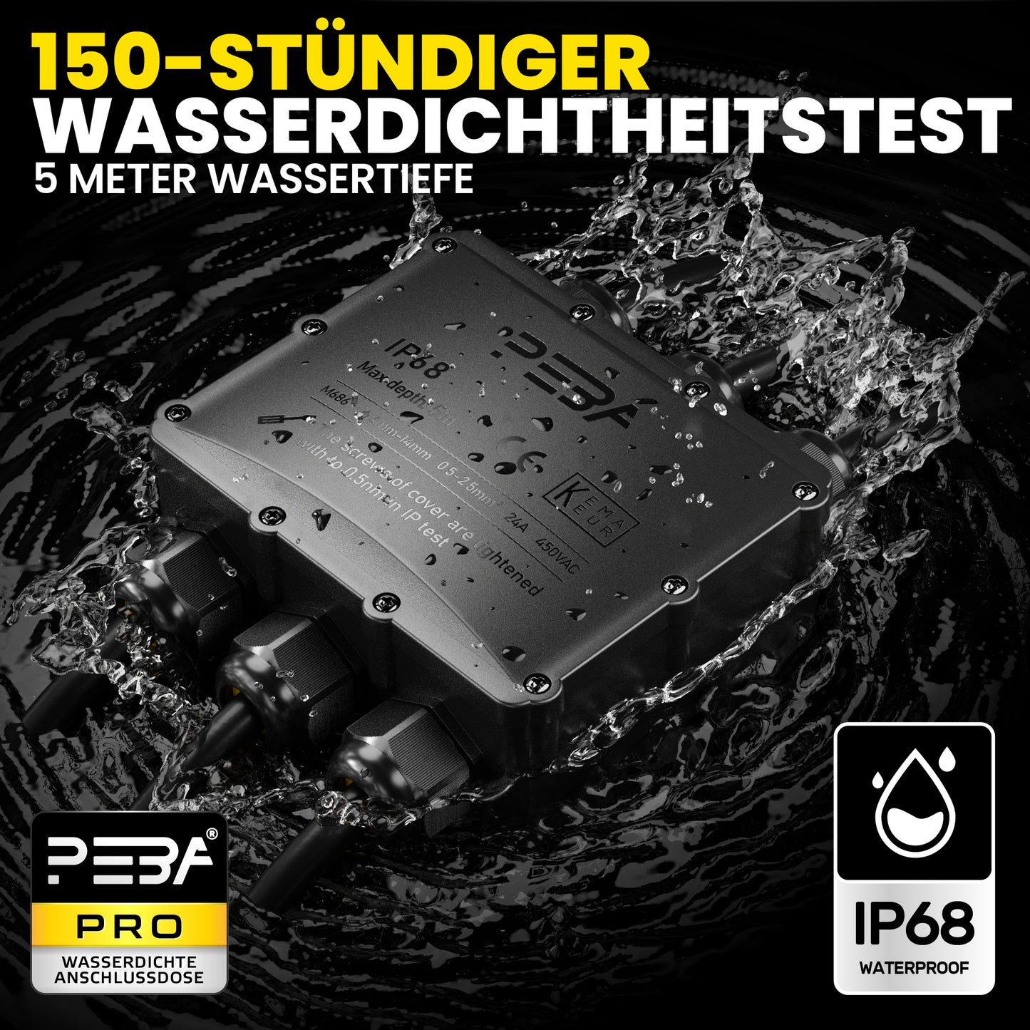 PEBA® Wasserdicht Abzweigdose Erdkabel Kabelverbinder IP68 Verteilerdose steckdose aussen verteiler Ø4mm-14mm kabel für garten outdoor verbinder box 6-Wege Schwarz