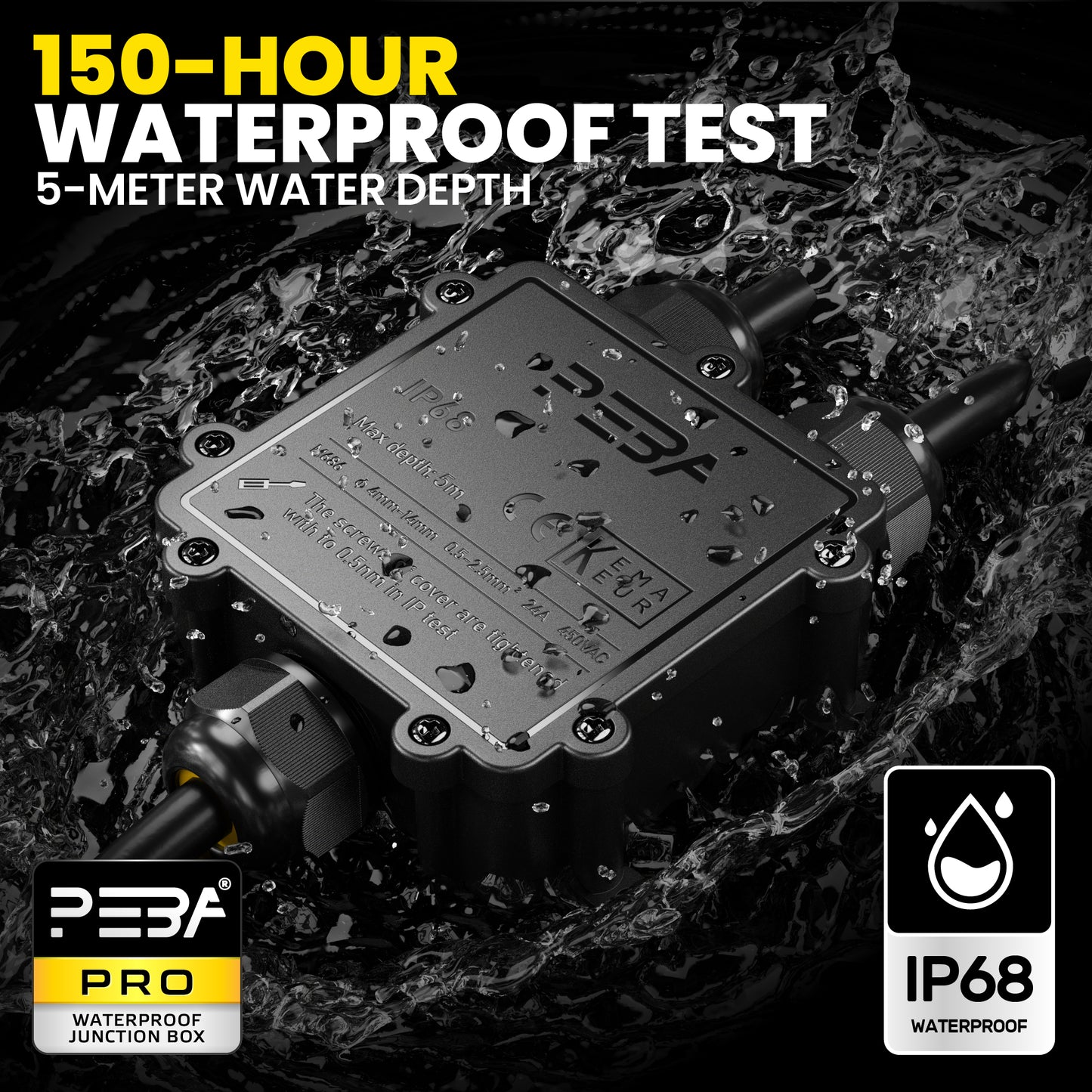 PEBA® IP68 Wasserdichte Kabelanschlussdose, 3-Wege Outdoor Kabelverbinder, Kabelverbinder, Wasserdichte Kabelanschlussdose, Anschlussdosen, Kabelboxen, Kabelverbindung für Ø4-14mm Kabeldurchmesser,Schwarz