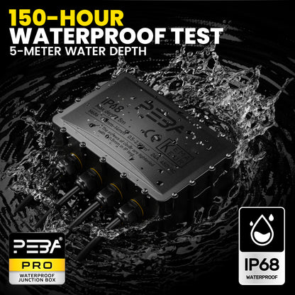 PEBA Abzweigdose Wasserdicht IP68, Große Ausführung – 4-Wege Kabelverbinder für Erdkabel (4-14mm Durchmesser), Verteilerdose Außen für Garten & Outdoor, Schwarz