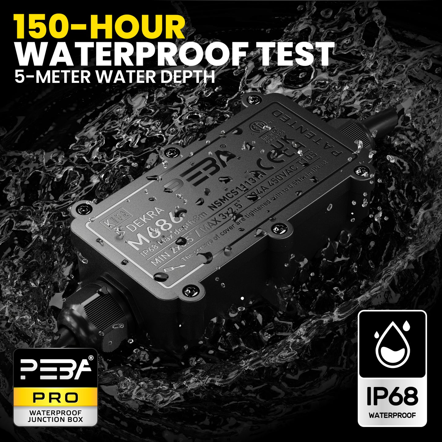 PEBA® Abzweigdose,Erdkabel Klemmdose Verbindungsdose, 2 Wege Junction Box, IP68 Wasserdichte Verteilerdose, Kabelverbinder Aussen, Elektrischer Außenverteilerdose, Kabeldurchmesser Ø 4mm-12mm, schwarz(4 Stück)