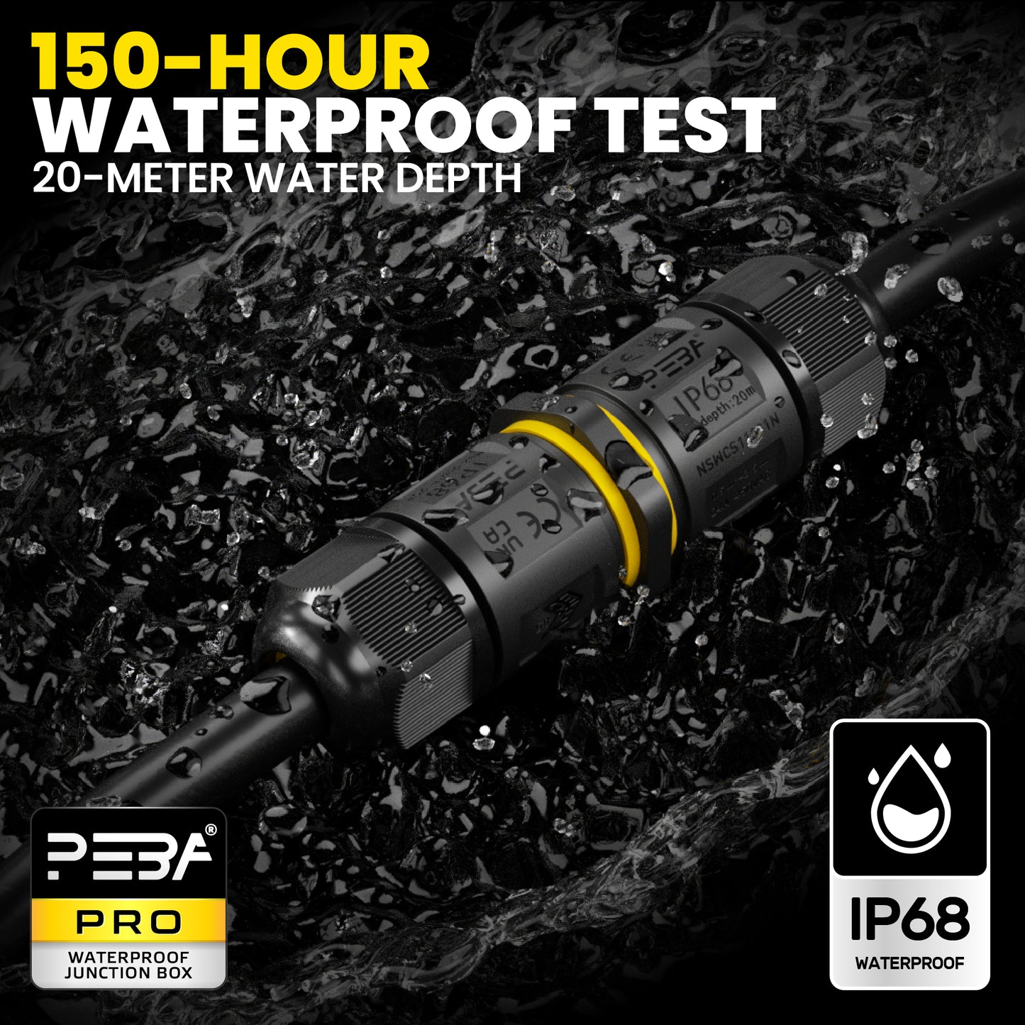 PEBA® Kabelverbinder Wasserdicht IP68 Verbindungsbox Verbindungsmuffe 3-polig für Ø4-12mm Kabeldurchmesser, Verteilerdose außen, 3-Leiter, Verbindungsklemme mit Hebel für Outdoor, Abzweigdose