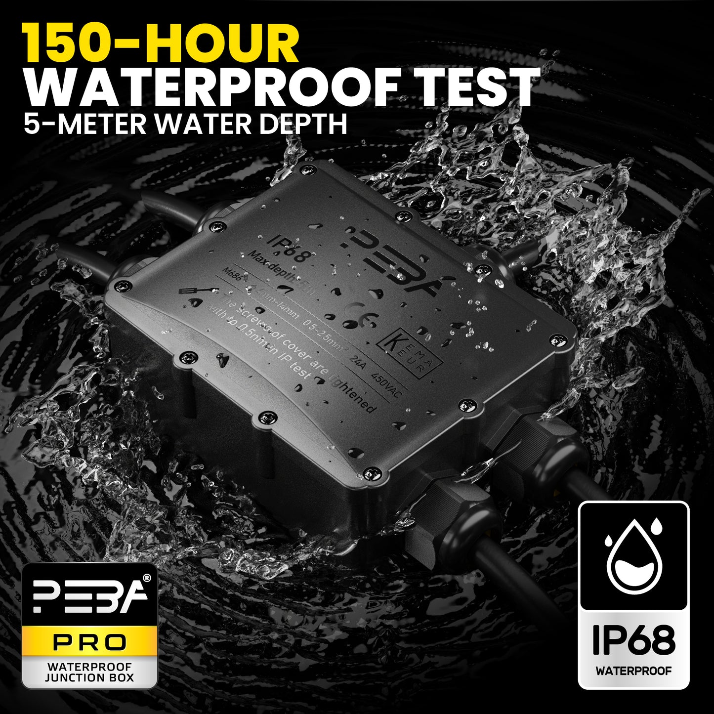 PEBA® Wasserdicht Abzweigdose Erdkabel Kabelverbinder IP68 Verteilerdose steckdose aussen verteiler Ø4mm-14mm kabel für garten outdoor verbinder box 5-Wege Schwarz