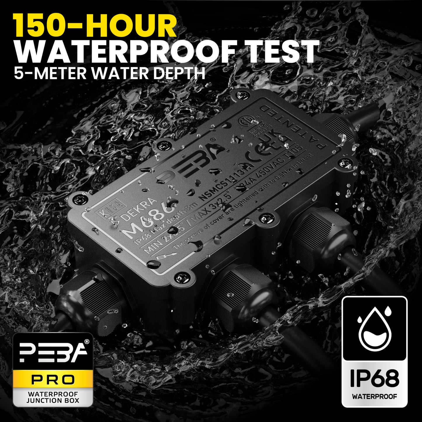 PEBA® Wasserdicht Abzweigdose Erdkabel Kabelverbinder IP68 Verteilerdose steckdose aussen verteiler Ø4mm-8mm und Ø8mm-12mm kabel für außen garten outdoor wasserdichte verbinder box 4-Wege Schwarz