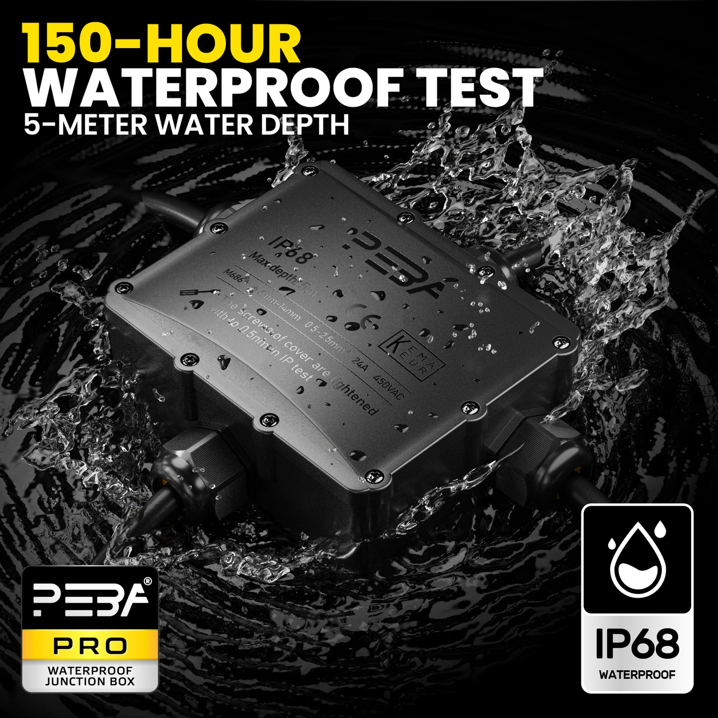 PEBA® Wasserdicht Abzweigdose Erdkabel Kabelverbinder IP68 Verteilerdose steckdose aussen verteiler Ø4mm-14mm kabel für garten outdoor verbinder box 4-Wege Schwarz