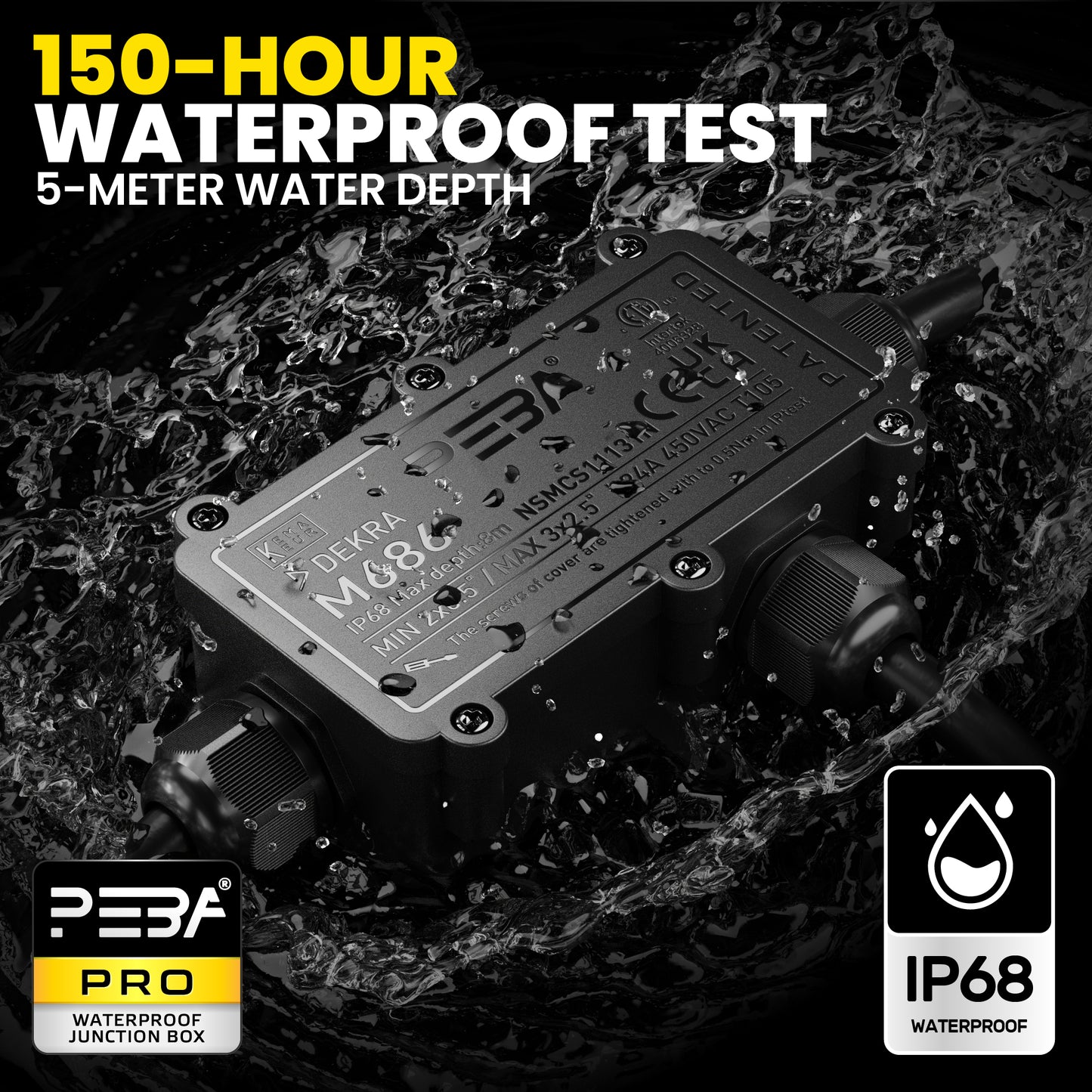 PEBA® Wasserdicht Abzweigdose Erdkabel Kabelverbinder IP68 Verteilerdose steckdose aussen verteiler Ø4mm-8mm und Ø8mm-12mm kabel für außen garten outdoor wasserdichte verbinder box 3-Wege Schwarz