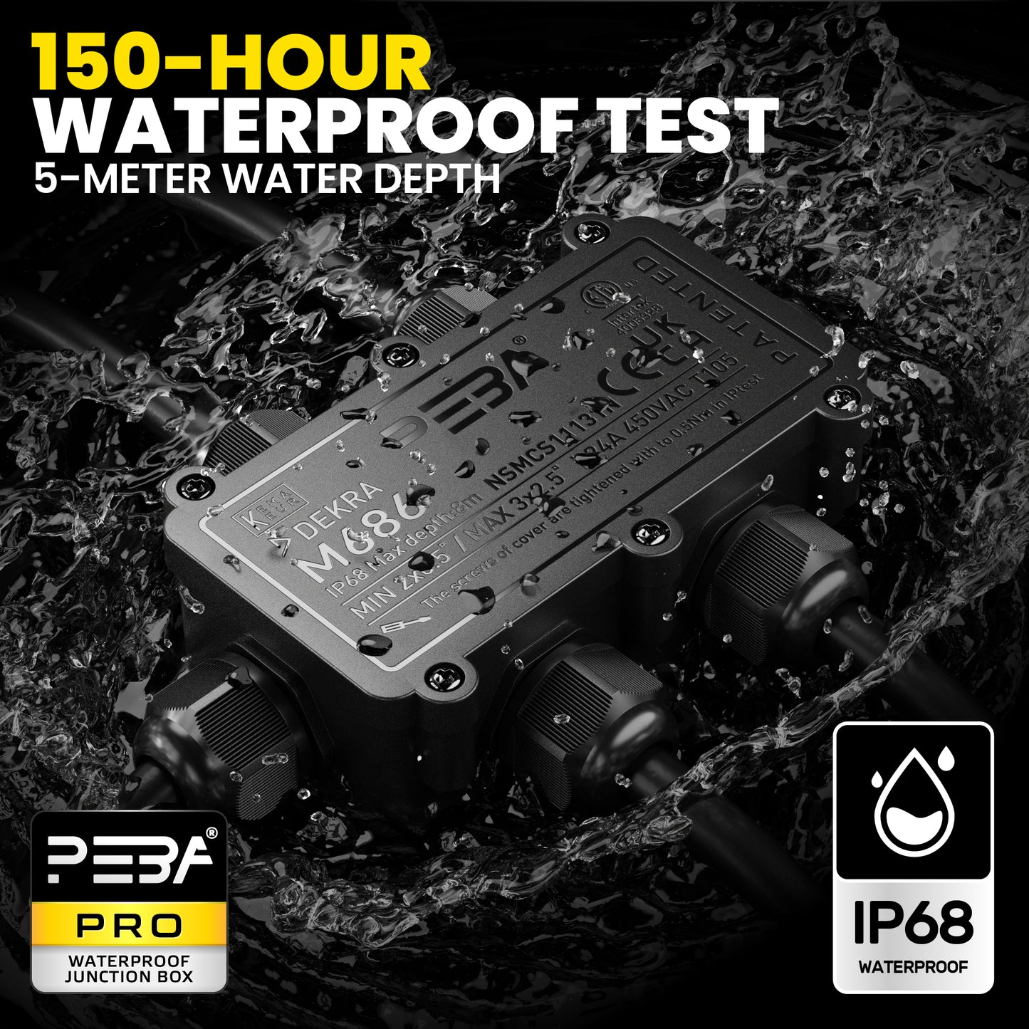 PEBA® Abzweigdose,Erdkabel Klemmdose Verbindungsdose, 5 Wege Junction Box, IP68 Wasserdichte Verteilerdose, Kabelverbinder Aussen, Elektrischer Außenverteilerdose, Kabeldurchmesser Ø 4mm-12mm, schwarz