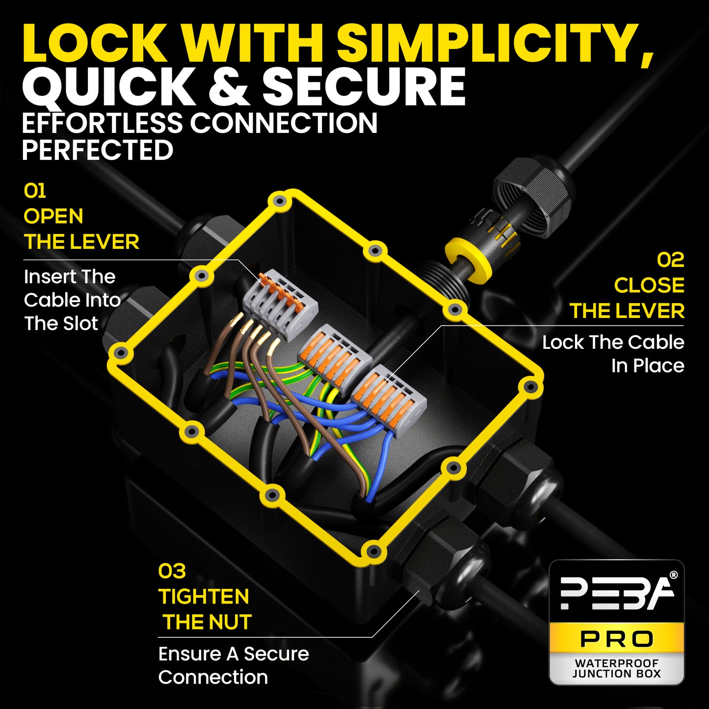 PEBA® Wasserdicht Abzweigdose Erdkabel Kabelverbinder IP68 Verteilerdose steckdose aussen verteiler Ø4mm-14mm kabel für garten outdoor verbinder box 5-Wege Schwarz