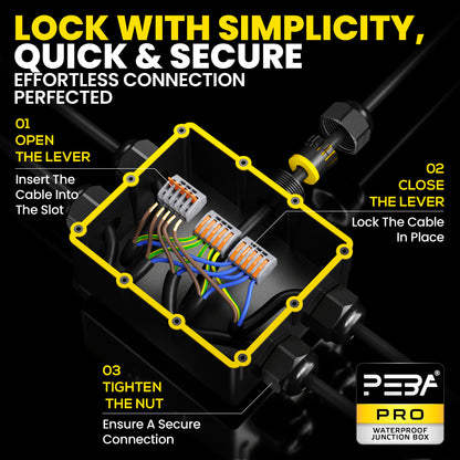 PEBA® Wasserdicht Abzweigdose Erdkabel Kabelverbinder IP68 Verteilerdose steckdose aussen verteiler Ø4mm-14mm kabel für garten outdoor verbinder box 5-Wege Schwarz