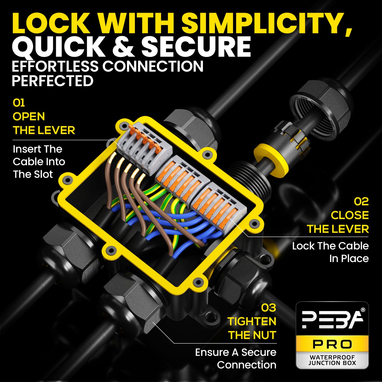 PEBA® Abzweigdose IP68, Erdkabel Klemmdose Verbindungsdose, 5 Wege Junction Box, Klemmkasten, Wasserdichte Kabelverbinder,Aufputz Verteilerdose Außen Wasserdicht,für 4-14mm Kabel,Abzweigkasten schwarz